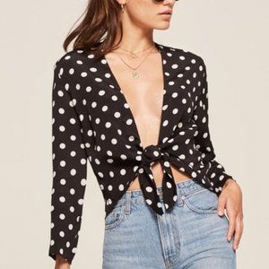 Reformation Casablanca Polka Dot Tie Front Top